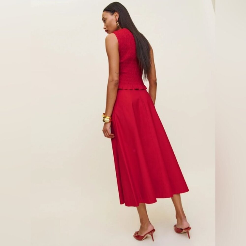 NEW Reformation Laguna Two Piece Matching Midi Skirt Set Lipstick Red US 2 UK 4 - Picture 4 of 14